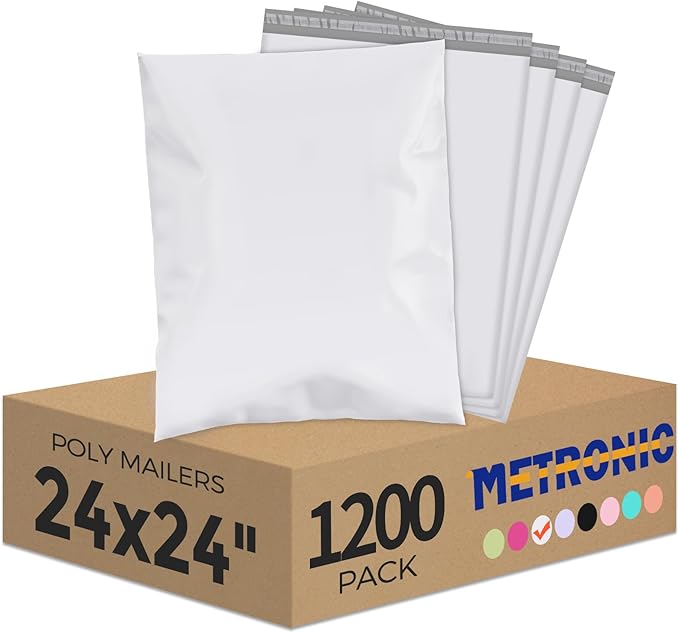 Metronic Poly Mailers 24x24 1200 PC White, Large Shipping Bags by METRONIC