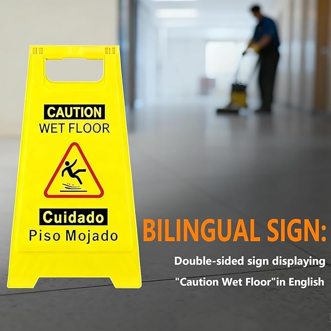 2 Pack Caution Wet Floor Sign, Bright Yellow, Double-Sided A-Frame Safety - Image 6