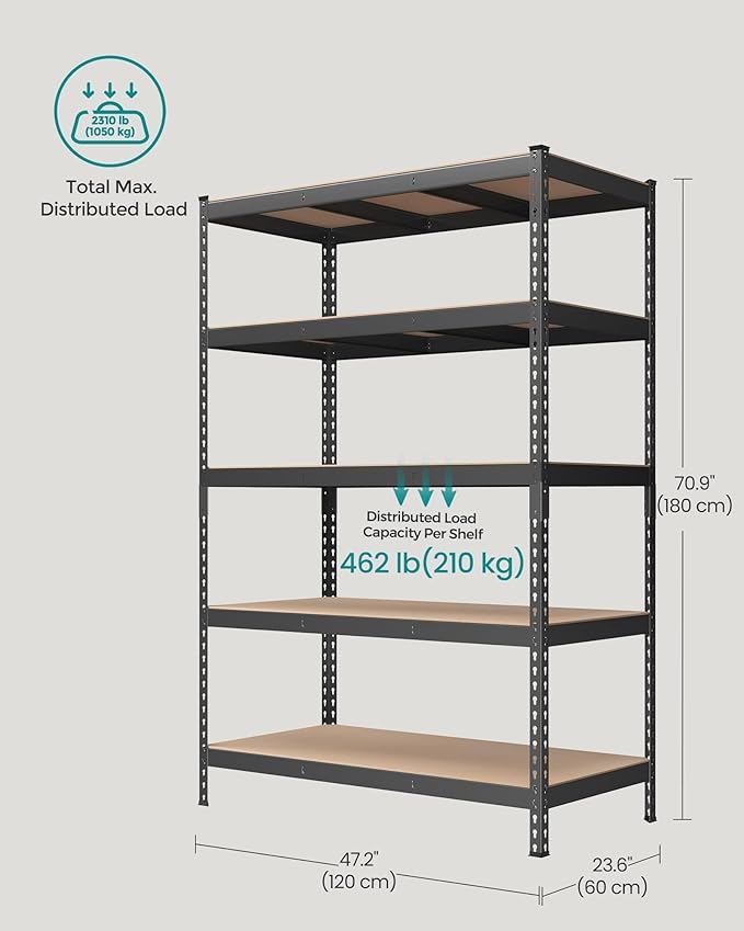 SONGMICS 5-Tier Storage Shelves, Load 2310 lb, Garage Storage, Boltless Assembly - Image 3