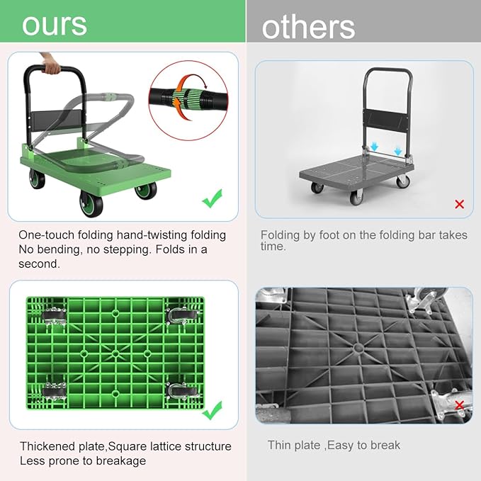 WUD Push Cart, Folding Mobile Platform Trolley, Thickened and Reinforced - Image 3