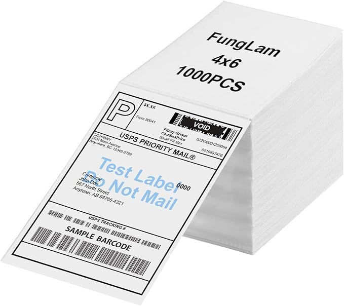 FungLam 4"x6" Direct Thermal Shipping Labels, Perforated and Strong Adhesive by FungLam