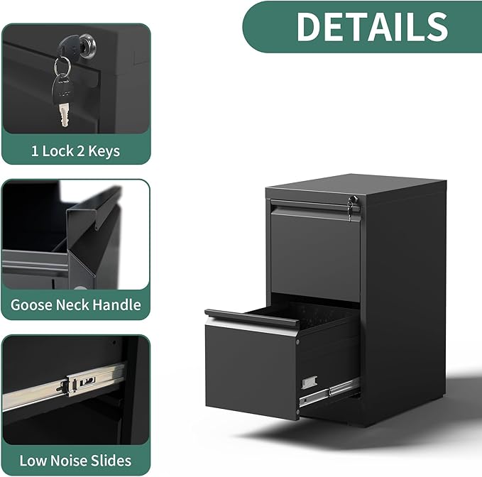 2 Drawer File Cabinet with Lock, Steel Vertical Filing Cabinets - Image 5
