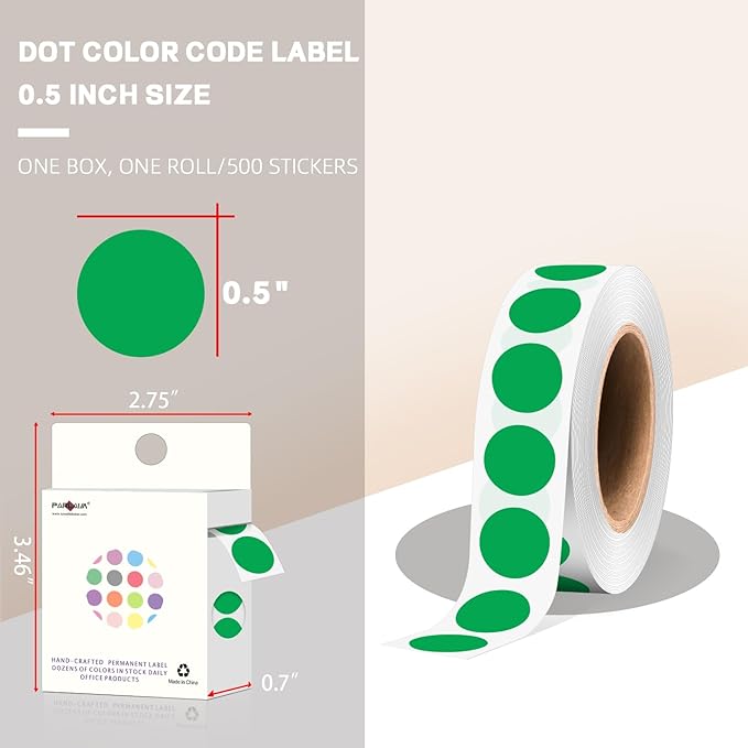 PARLAIM 1/2 Inch Round Adhesive Color-Code Dot Stickers, 500 Stickers Inventory - Image 2
