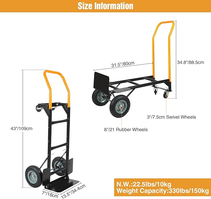 RedSwing 2 in 1 Convertible Hand Truck, Portable Utility Dolly Cart - Image 5