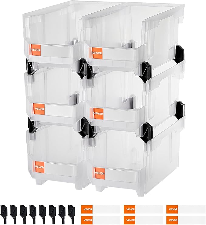 VEVOR Plastic Stackable Storage Bins, 14.8 x 8.5 x 7.1 inch, Plastic Containers - Image 9