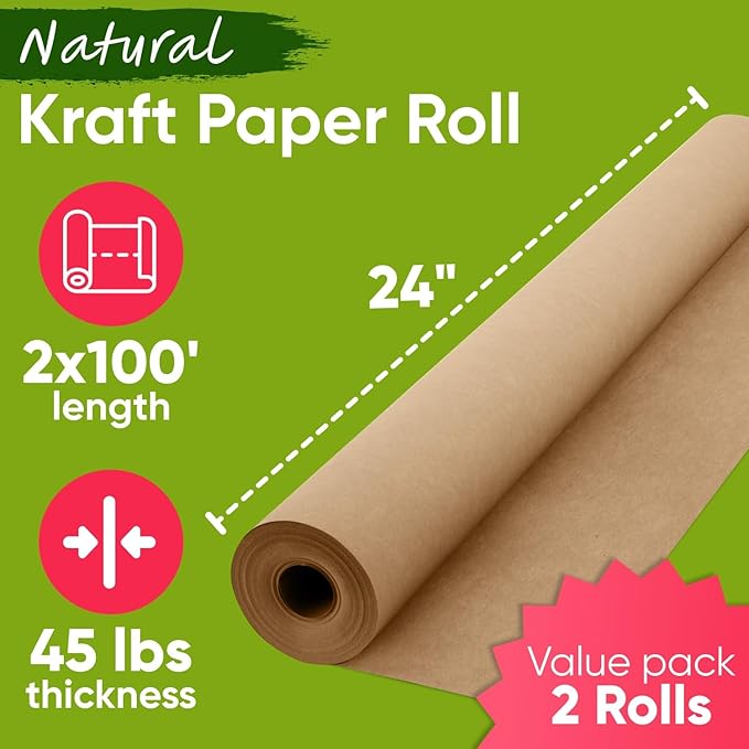 24" x 1200" Brown Kraft Paper Roll, 45 lbs Thickness, Made in USA Colored Kraft - Image 3