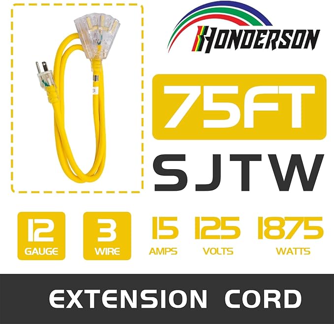 3-Outlets Indoor Outdoor Extension Cord Weatherproof - Image 2