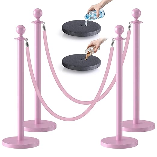 kaiyomi 4Pcs Stanchions with Pink Velvet Ropes Set, 5 Feet Velvet Ropes and by KaiyomiCrowdControlSeries