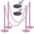 kaiyomi 4Pcs Stanchions with Pink Velvet Ropes Set, 5 Feet Velvet Ropes and by KaiyomiCrowdControlSeries
