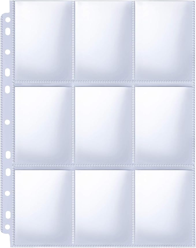 HERKKA Trading Card Sleeve Pages, 100 Pack 9 Pocket Album Pages 11 Holes Fit 3 by HERKKA