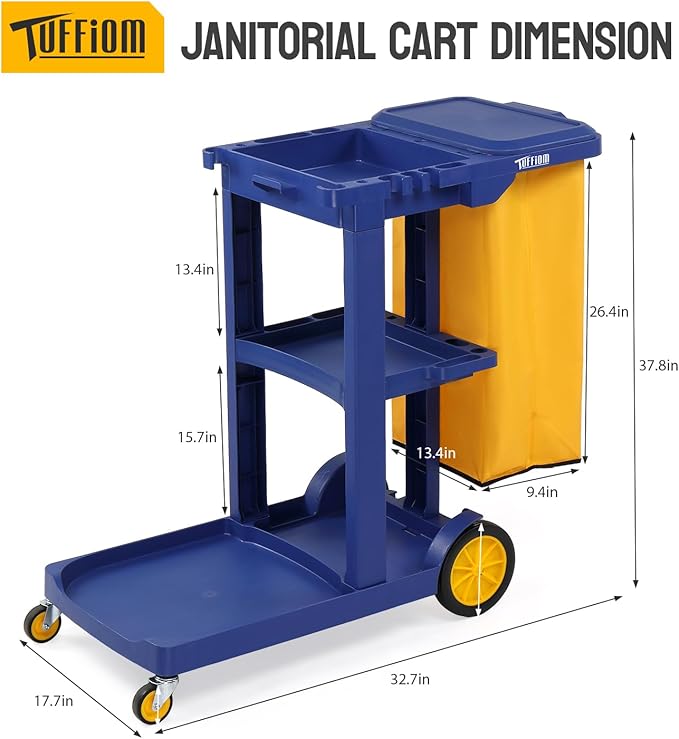 TUFFIOM Commercial Traditional Cleaning 3-Shelf Janitorial Cart, 500 Lbs - Image 5