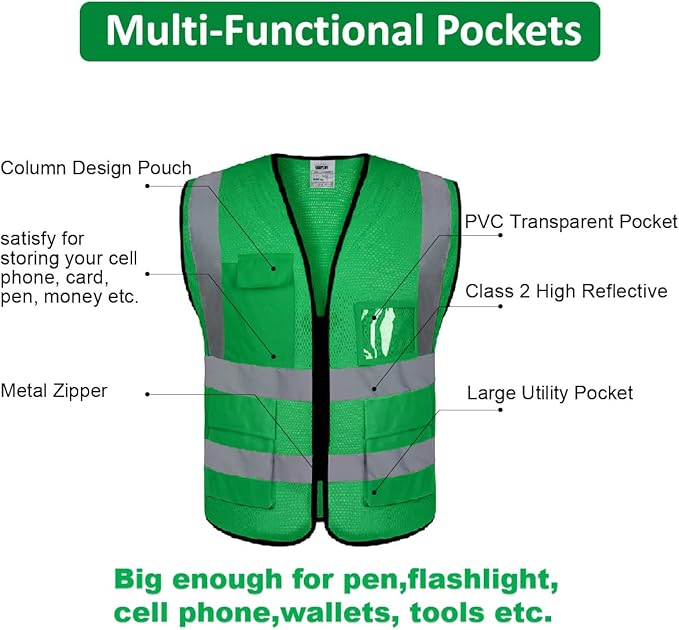 BeautyWill Custom Logo 10/20 Pack Safety Vest Class2 High Visibility Vest - Image 4