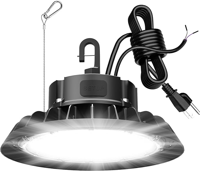 UFO LED High Bay Light 150W, 500LM 0-10V Dimmable, Hanging Hook, Safe Rope by JC-LGL