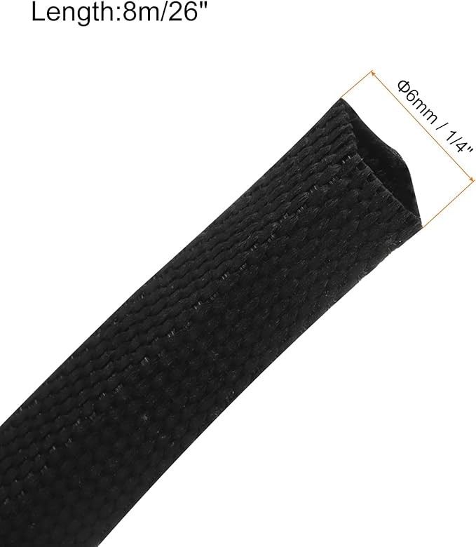 MECCANIXITY Braided Cable Sleeves Heat Shrinkable Fabric Sleeving, 1/4" 26ft - Image 2