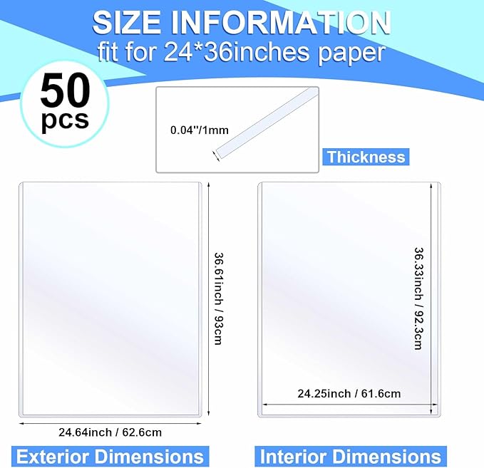Sherr 50 Pcs Rigid Print Protectors Fit 24 x 36 Inch Poster Paper, Page - Image 2