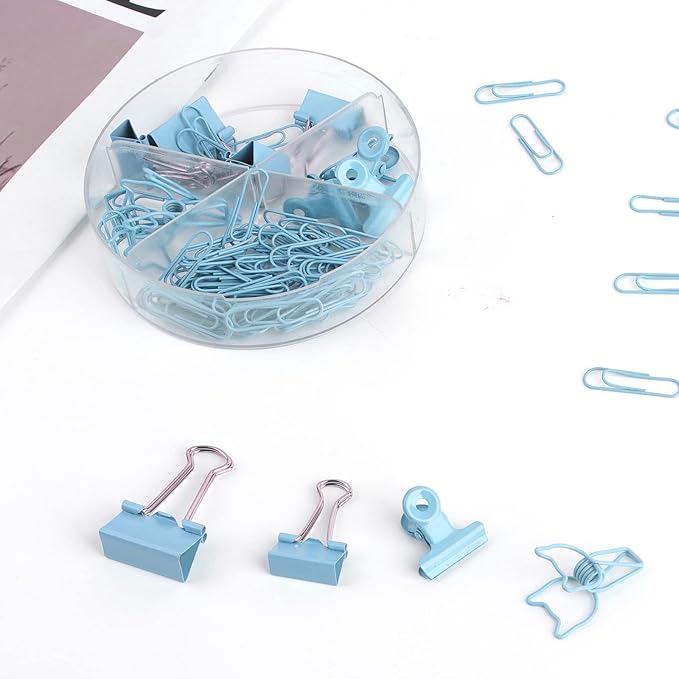 Blue Paper Clips and Binder Clips Set, Metal Assorted Sized Binders - Image 7