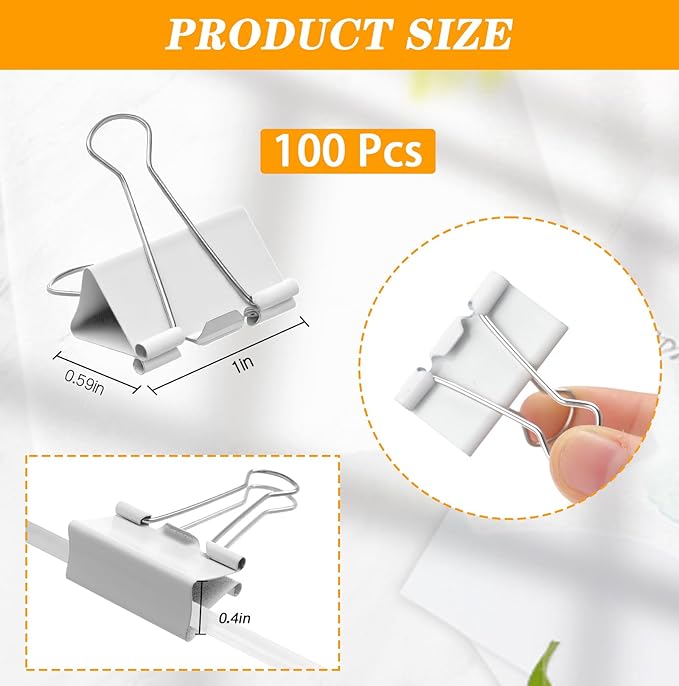 Jetec 100 Pack 1in/25mm White Metal Binder Clips Bulk Medium Reusable Fold Back - Image 2