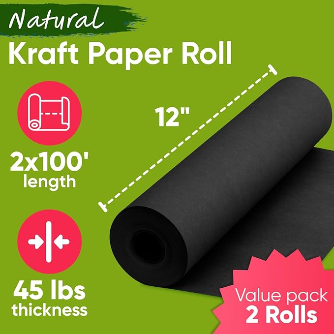 12" x 1200" Black Kraft Paper Roll, 45 lbs Thickness, Made in USA Colored Kraft - Image 3