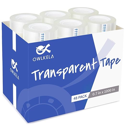 OWLKELA 48 Rolls Transparent Tape Refills, All-Purpose Transparent Glossy Tape by OWLKELA