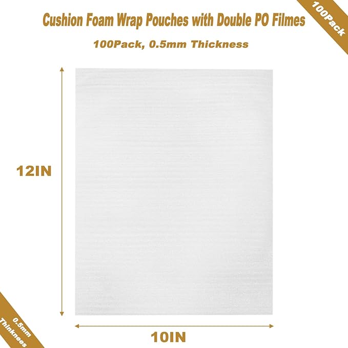 100 Pack 10''x 12'' Cushion Foam Pouches, Moving Supplies - Image 2