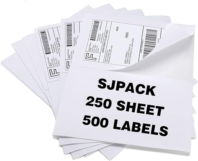 SJPACK Half Page Self Adhesive Shipping Labels, 8.5" x 5.5" Shipping Labels by SJPACK