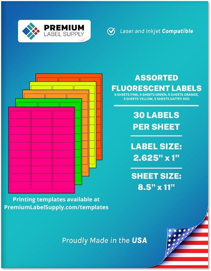 Premium Label Supply Bright Neon Color Fluorescent Stickers by PremiumLabelSupply