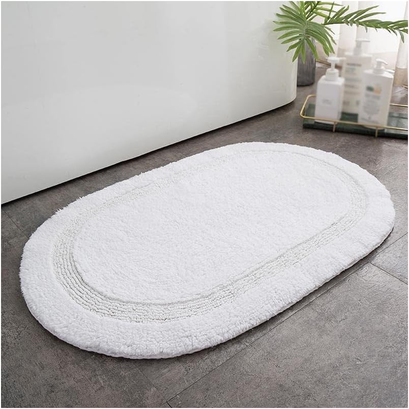 Handmade Oval Cotton Bath Mat for Household Doorways Thickened and Absorbent Non Slip Bathroom Rug by Unknown