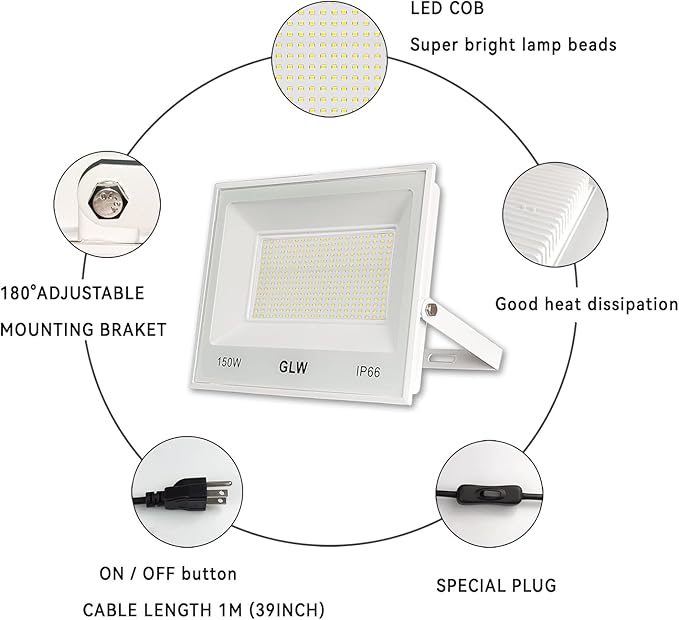 150W LED Flood Lights Outdoor 2 Pack, 13000LM Super Bright Security Light - Image 2