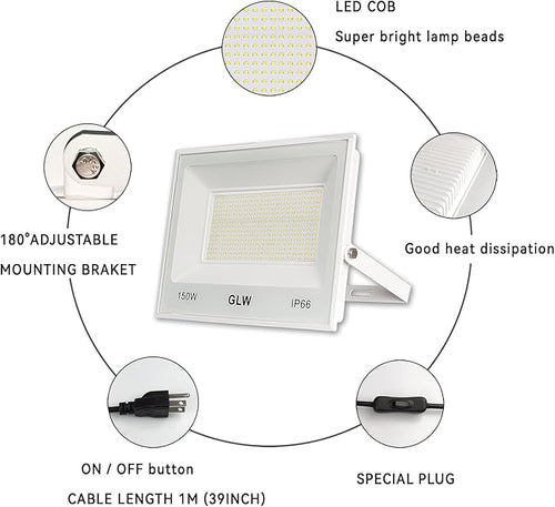 150W LED Flood Lights Outdoor 2 Pack, 13000LM Super Bright Security Light - Image 2