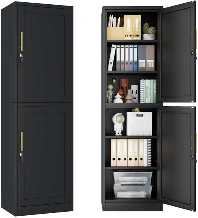 2 Door Metal Locker Cabinet, 19.7’’W Narrow Vertical Steel Storage Cabinet by Unknown