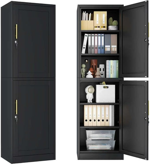 2 Door Metal Locker Cabinet, 19.7’’W Narrow Vertical Steel Storage Cabinet by Unknown