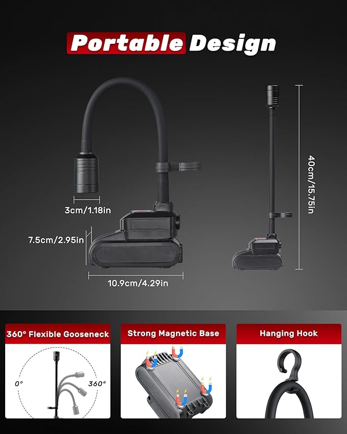 Magnetic Work Light, 4400mAh Rechargeable Flexible Gooseneck Work Light - Image 2