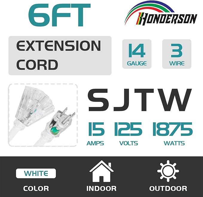 3-Outlets Indoor Outdoor Extension Cord Weatherproof - Image 2