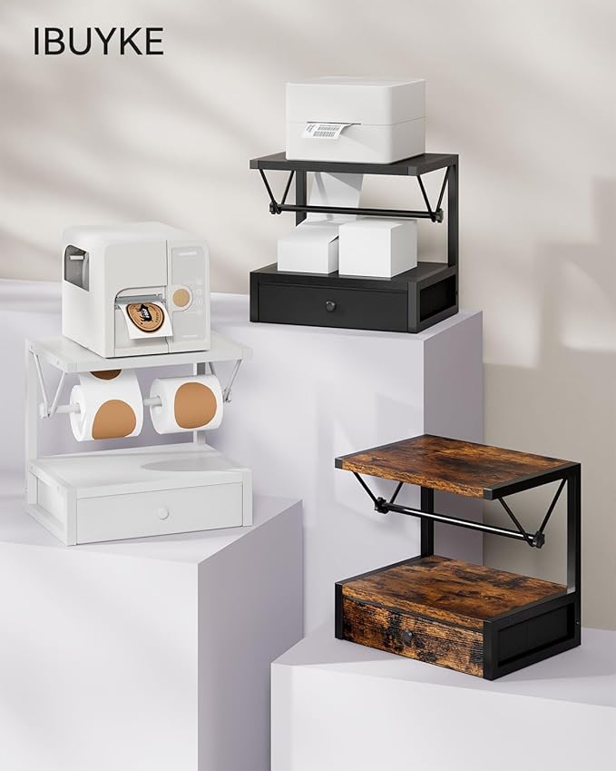 IBUYKE Label Holder for Rolls and Fan-Fold Labels, Wooden Thermal Shipping - Image 7