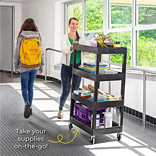 Stand Steady Tubstr 4 Shelf Utility Cart Supports Up to 300 lbs - Heavy-Duty Plastic Service Push Cart with Deep Shelves and 4" Casters, for Offices, Warehouse Storage, Garage (Black, 35 x 18 x 50) - Image 2