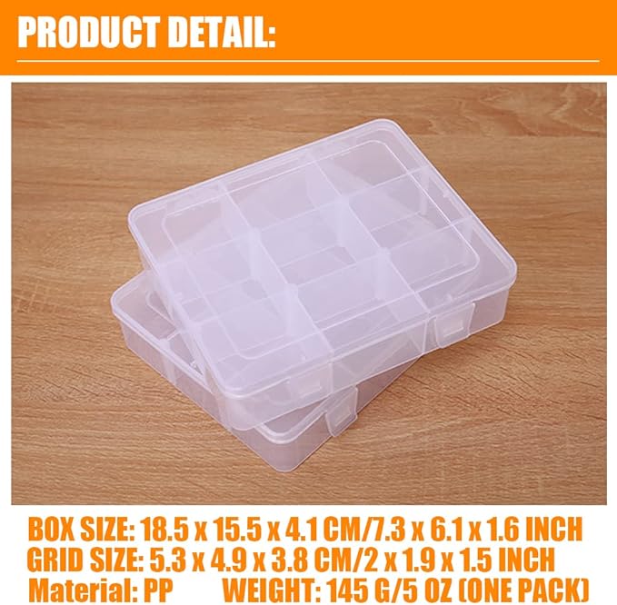 2 Pcs 9 Grids Clear Organizer Box Plastic Storage Container - Image 2