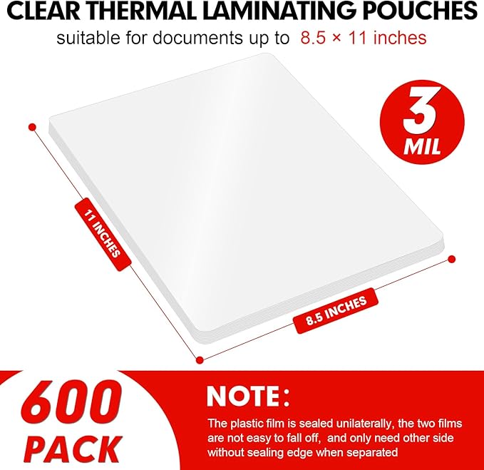 Laminating Sheets, 600 Pack Clear Thermal Laminating Plastic Paper Laminator - Image 2