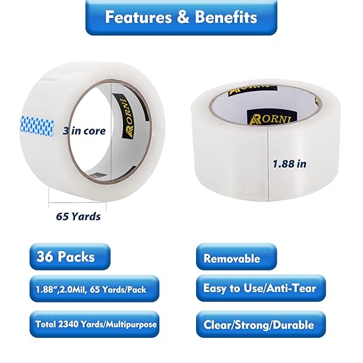Packing Tape Heavy Duty Refill 36 Rolls Sealing Great - Image 2