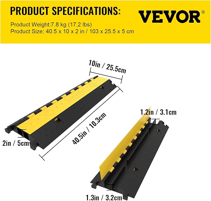 Happybuy 5 Pack Rubber Cable Protector Ramp 2 Channel Heavy Duty 66000lbs Load - Image 7