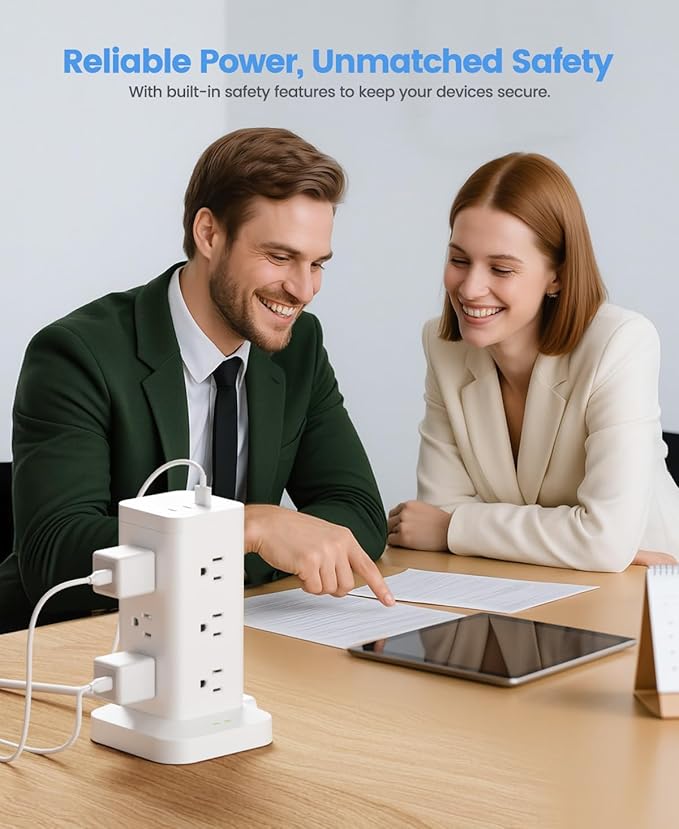 15-in-1 Power Strip Tower with Surge Protector 1800J, Fast Charging Tower PD20W - Image 8