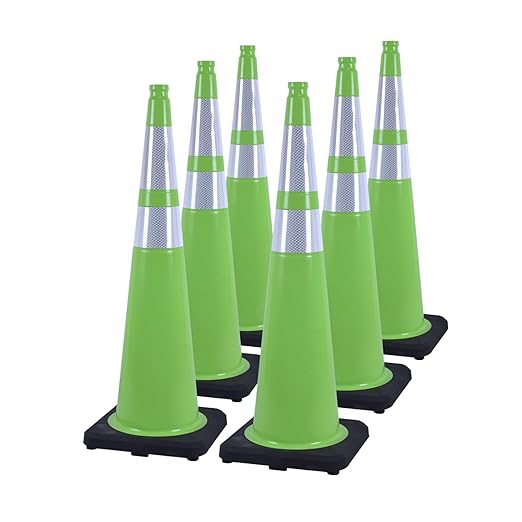6 Pack 36 Inch Green PVC Traffic Cones by OranclUS