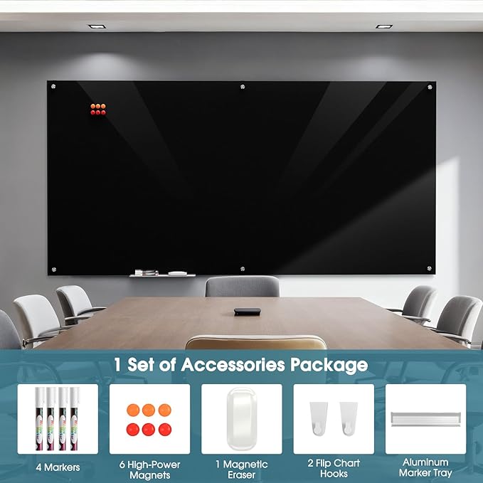 MaxGear Glass Whiteboard 96x48 Inches Wall Mounted, Magnetic Black Dry Erase - Image 3
