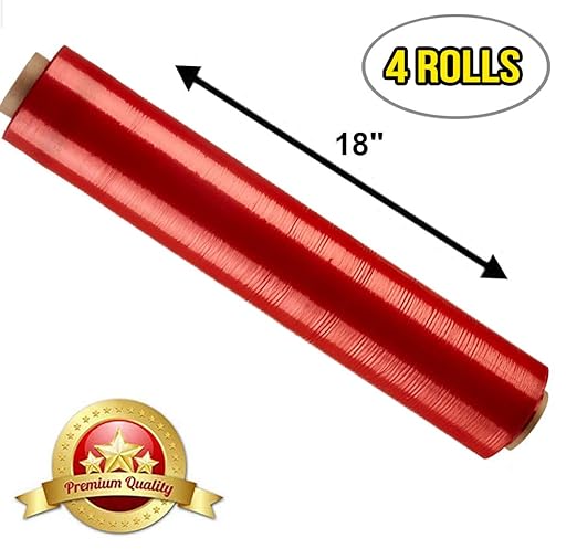 APQ 4 Rolls of Blown Hand Stretch Film 18" x 1500'. Red Hand Stretch Wrap - Image 2