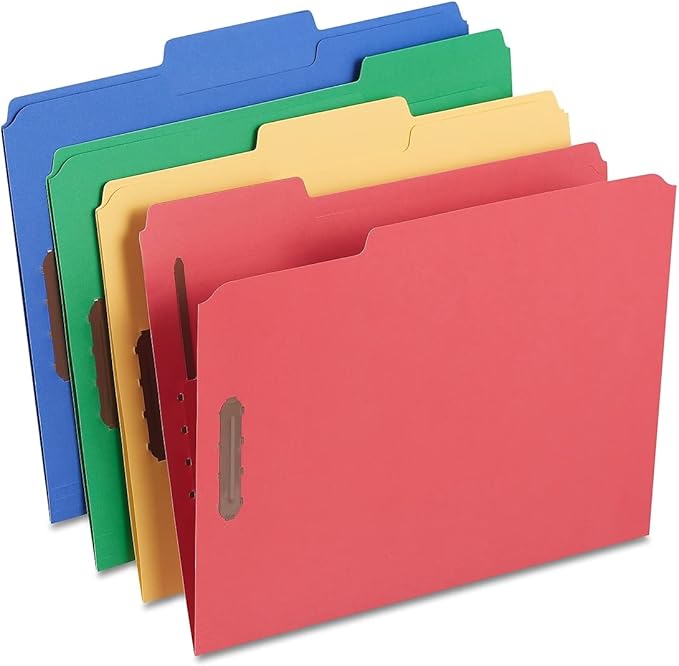 Staples Colored Reinforced Tab Fastener Folders Letter Size Assorted 50/Box by Staples