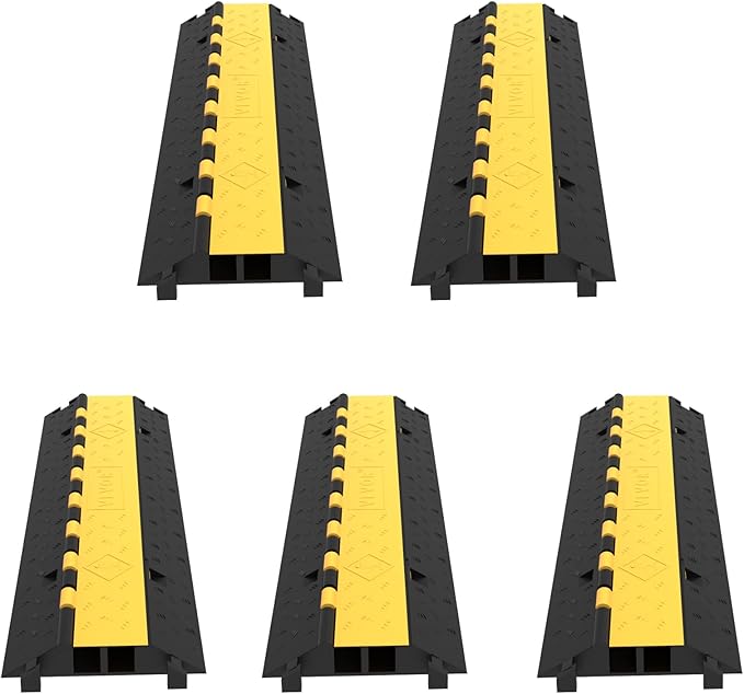 Happybuy 5 Pack Rubber Cable Protector Ramp 2 Channel Heavy Duty 66000lbs Load by Happybuy