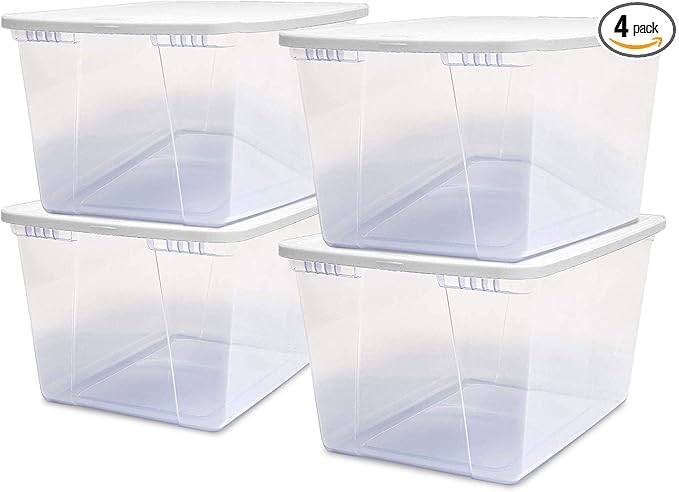 HOMZ 4-Pack Snaplock, Large Clear Plastic Storage Organizer Bins w/Lids by Homz