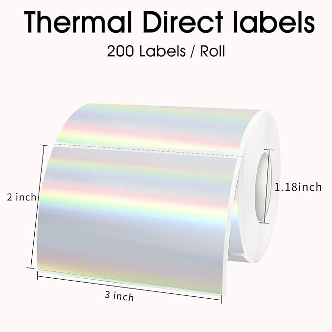 3x2 Inch Holographic Thermal Labels, Glitter Silver Thermal Sticker Labels - Image 4
