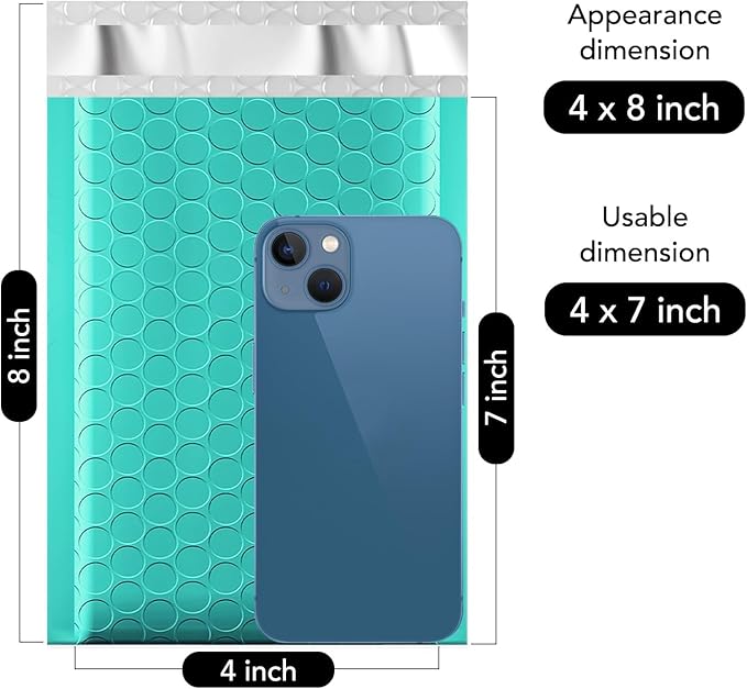 Fuxury Bubble Mailers 4x8" Teal Padded Envelopes 1000Pack Strong Adhesion Thick - Image 2