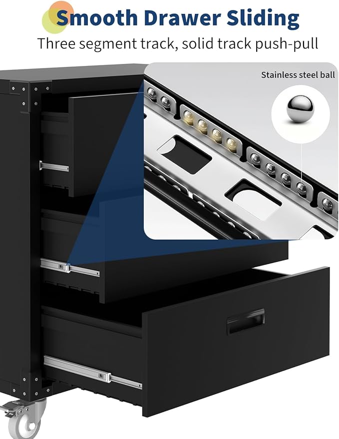 3 Drawer Rolling Tool Cabinet Heavy Duty Garage Storage On Wheels Mobile Metal - Image 4