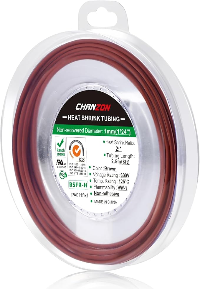 Chanzon 2:1 Ratio 1/24" Heat Shrink Tubing 8Ft Roll Brown Polyolefin Sleeving by Chanzon